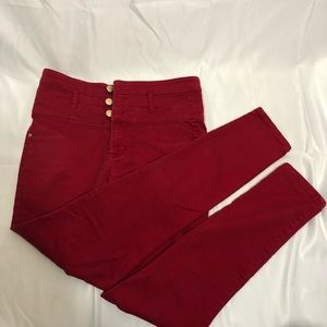 Red high waisted jeans